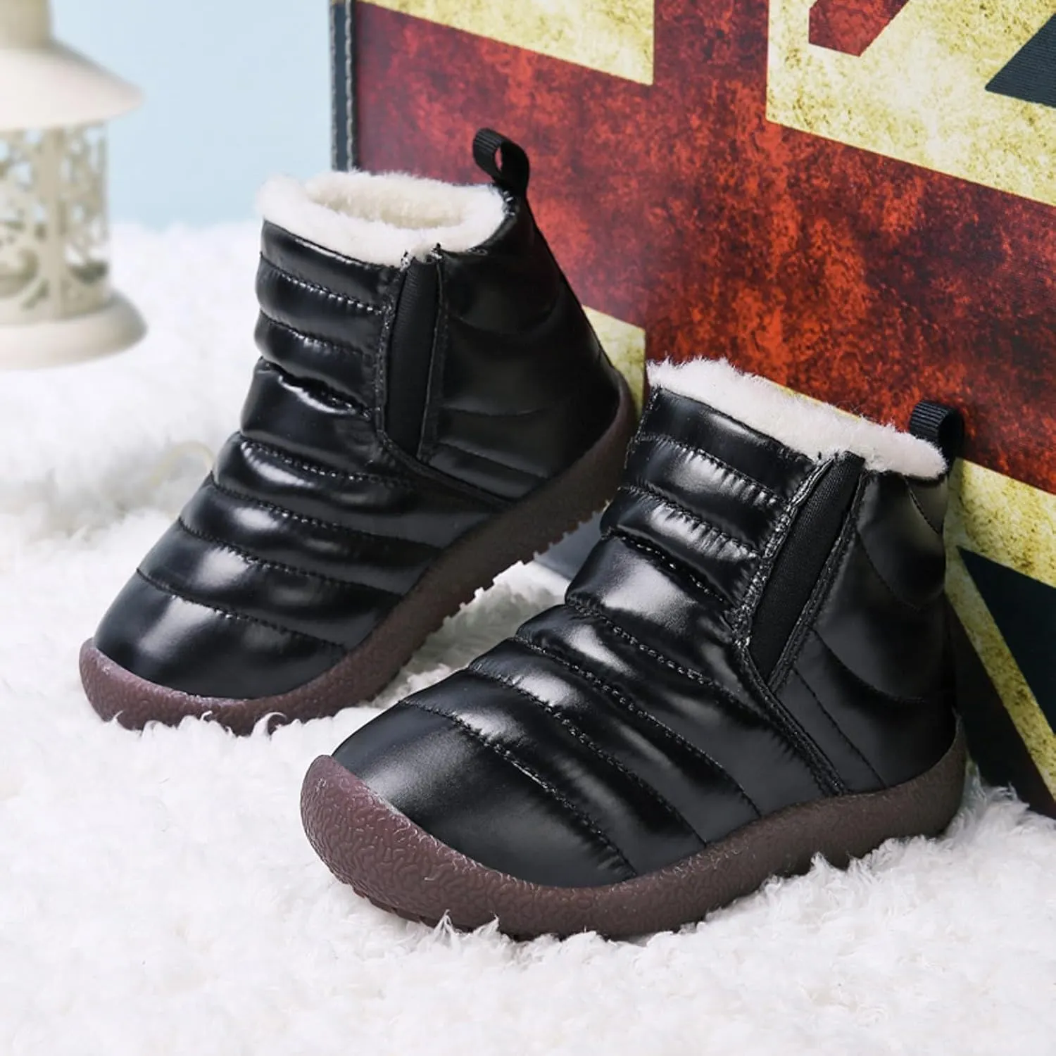 Kids Snow Boots for Boys Girls Cozy Fleece Snow Boots Kids Ankle Booties Non-Slip Zip Snow Boots for Indoor Outdoor