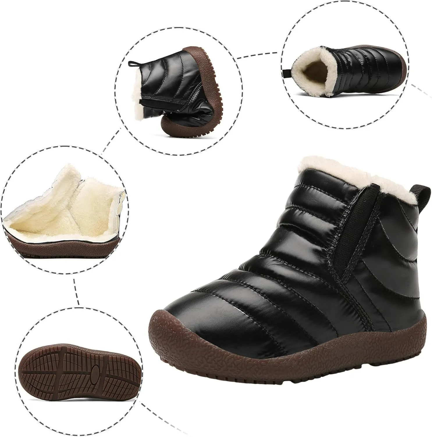 Kids Snow Boots for Boys Girls Cozy Fleece Snow Boots Kids Ankle Booties Non-Slip Zip Snow Boots for Indoor Outdoor