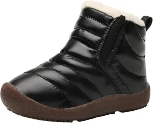 Kids Snow Boots for Boys Girls Cozy Fleece Snow Boots Kids Ankle Booties Non-Slip Zip Snow Boots for Indoor Outdoor