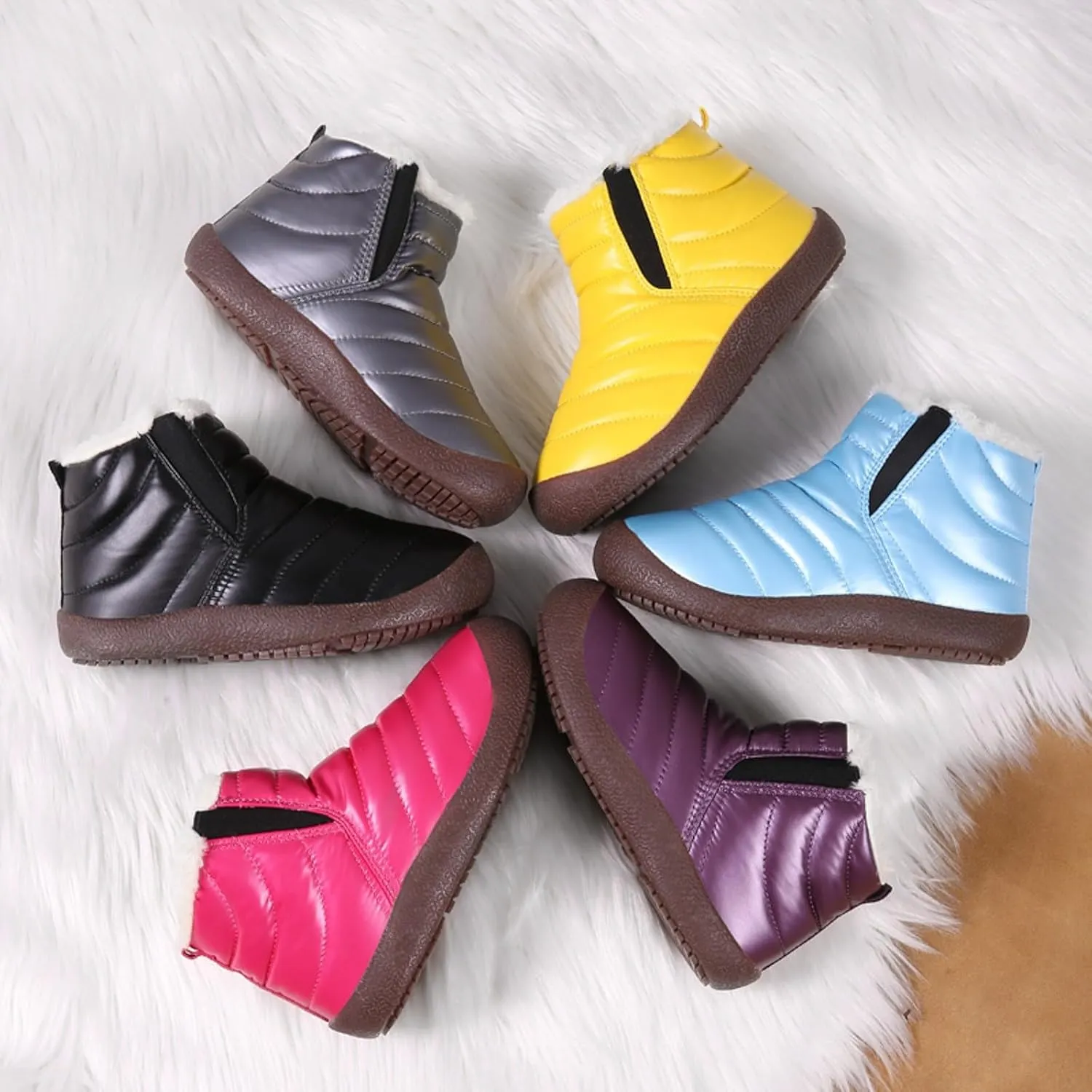 Kids Snow Boots for Boys Girls Cozy Fleece Snow Boots Kids Ankle Booties Non-Slip Zip Snow Boots for Indoor Outdoor