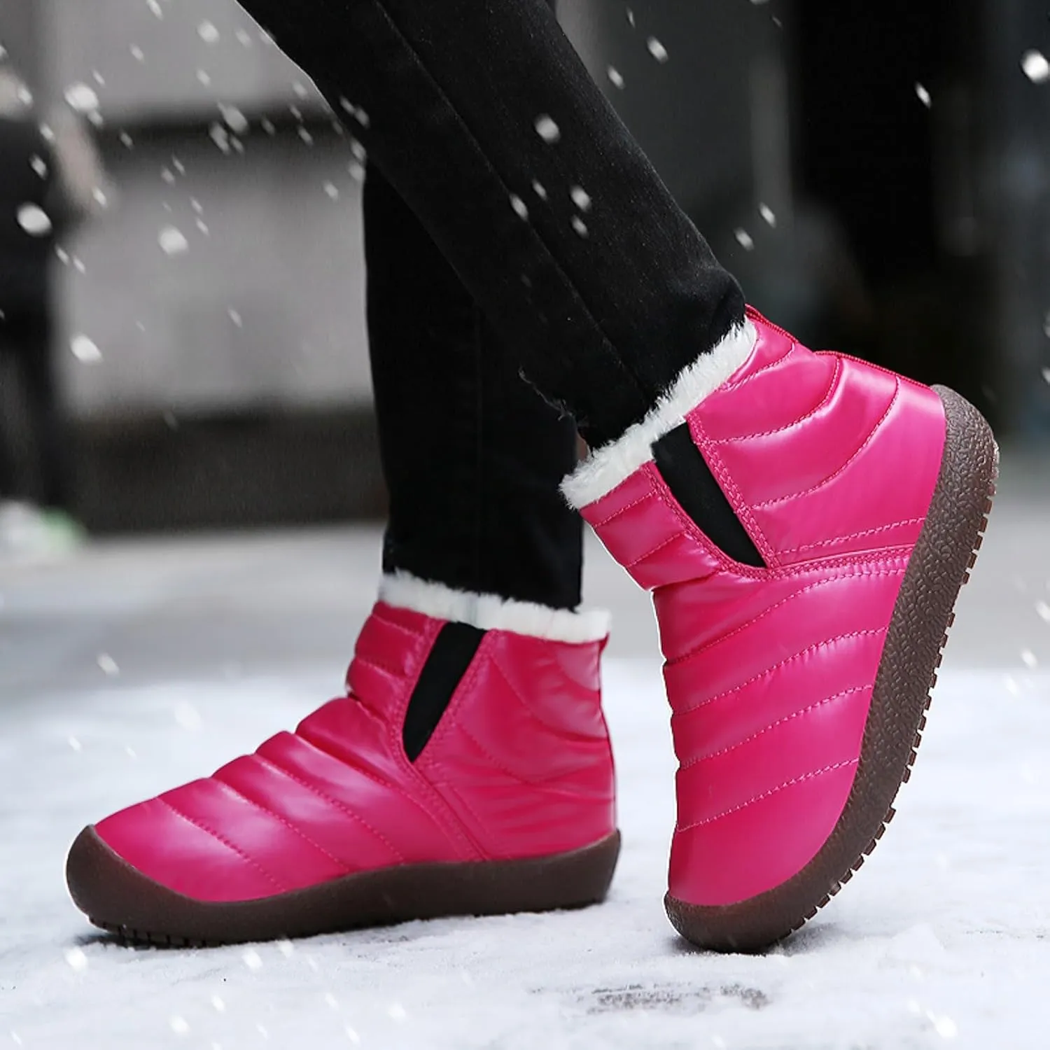 Kids Snow Boots for Boys Girls Cozy Fleece Snow Boots Kids Ankle Booties Non-Slip Zip Snow Boots for Indoor Outdoor