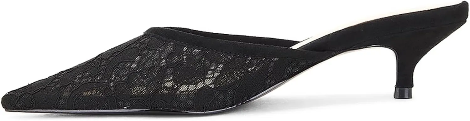 KISSASA Slingback Kitten Heels Mules for Women Pointed Toe Breathable Mesh Slip on Heeled Sandals Backless Pumps