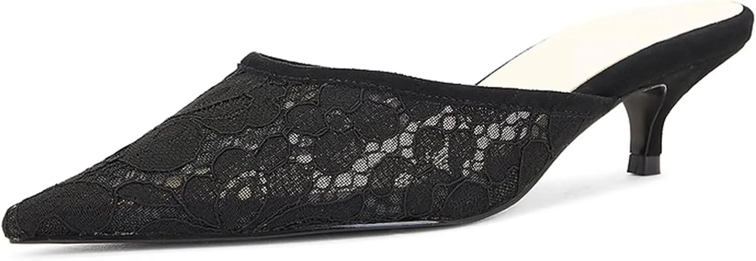 KISSASA Slingback Kitten Heels Mules for Women Pointed Toe Breathable Mesh Slip on Heeled Sandals Backless Pumps
