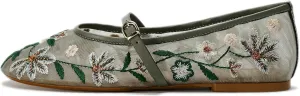 Kluolandi Women's Floral Embroidered Mesh Ballerinas Flats Shoes Dressy Comfortable Ballet Flats with Strap