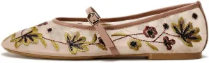 Kluolandi Women's Floral Embroidered Mesh Ballerinas Flats Shoes Dressy Comfortable Ballet Flats with Strap