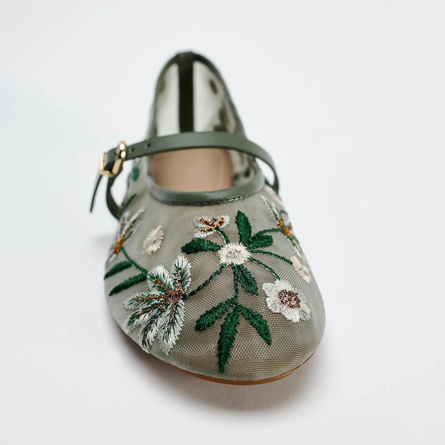 Kluolandi Women's Floral Embroidered Mesh Ballerinas Flats Shoes Dressy Comfortable Ballet Flats with Strap