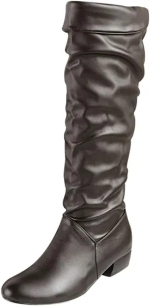 Knee High Boots for Women Round Toe Wide Calf Boots Chunky Low Heel Cowboy Boots Pull On Tall Boots Winter Shoes