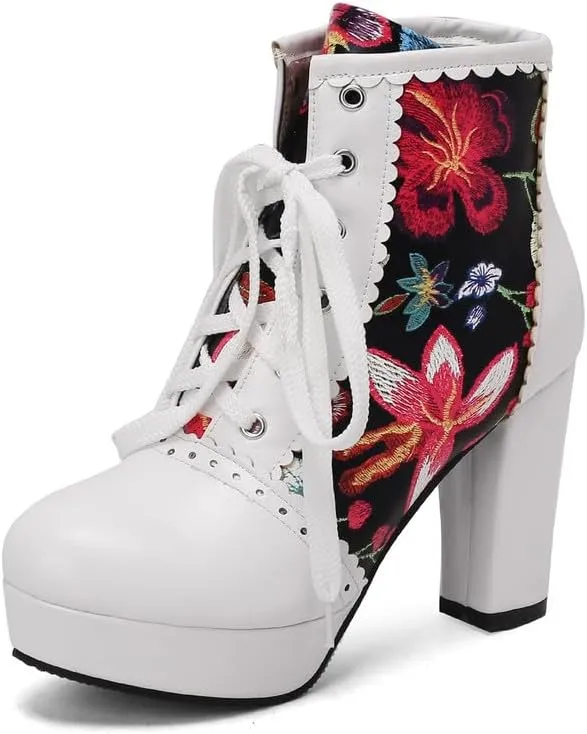 KOKOMOMO Sparkly Platform Ankle Boots Short Sequin Glitter Combat Boots Chunky Heeled Lace Up Booties