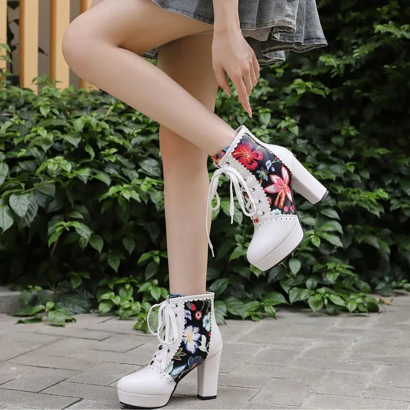 KOKOMOMO Sparkly Platform Ankle Boots Short Sequin Glitter Combat Boots Chunky Heeled Lace Up Booties