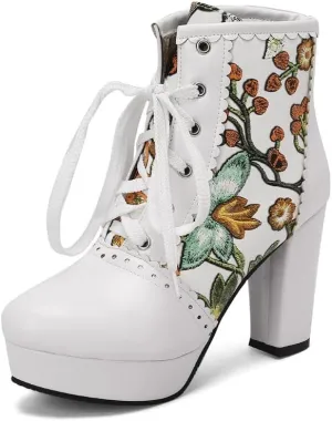 KOKOMOMO Sparkly Platform Ankle Boots Short Sequin Glitter Combat Boots Chunky Heeled Lace Up Booties