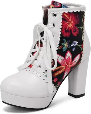 KOKOMOMO Sparkly Platform Ankle Boots Short Sequin Glitter Combat Boots Chunky Heeled Lace Up Booties
