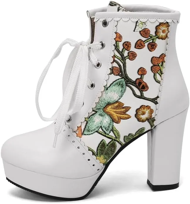 KOKOMOMO Sparkly Platform Ankle Boots Short Sequin Glitter Combat Boots Chunky Heeled Lace Up Booties