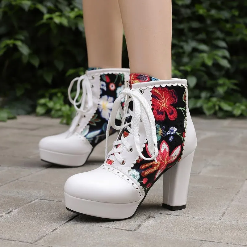 KOKOMOMO Sparkly Platform Ankle Boots Short Sequin Glitter Combat Boots Chunky Heeled Lace Up Booties