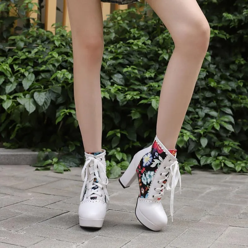 KOKOMOMO Sparkly Platform Ankle Boots Short Sequin Glitter Combat Boots Chunky Heeled Lace Up Booties