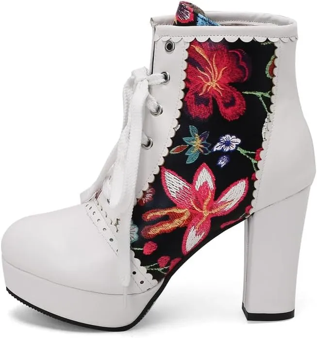 KOKOMOMO Sparkly Platform Ankle Boots Short Sequin Glitter Combat Boots Chunky Heeled Lace Up Booties