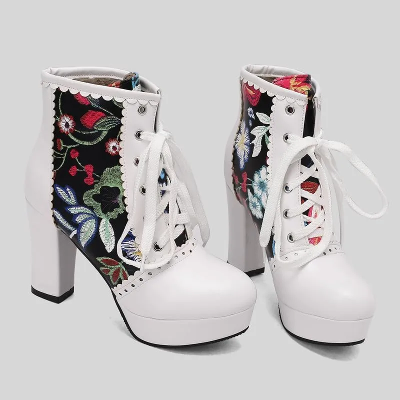 KOKOMOMO Sparkly Platform Ankle Boots Short Sequin Glitter Combat Boots Chunky Heeled Lace Up Booties