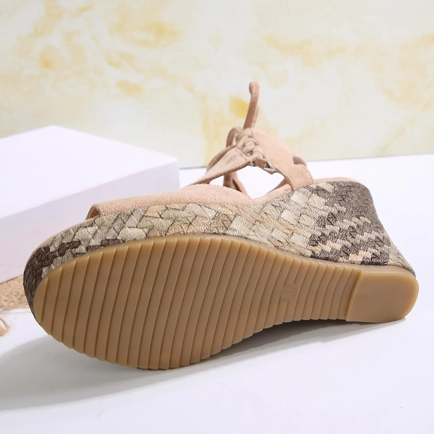 Ladies Weave Open Toe Tassels Flock Zipper Summer Slope Heel Thick Soled Wedges Sandals Womens Breathable Shoes