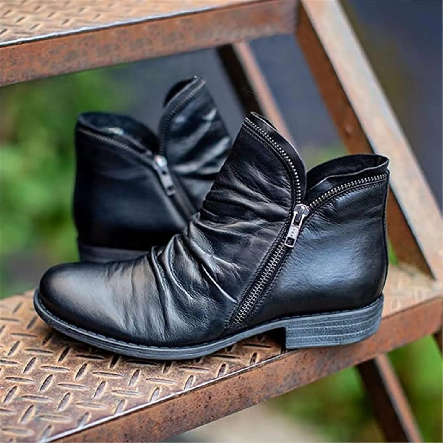 Ladmiple Boots For Women Ankle Booties Western Cowboy Cowgirl Round Toe Short Booties Classic High Top Combat Walking Shoes