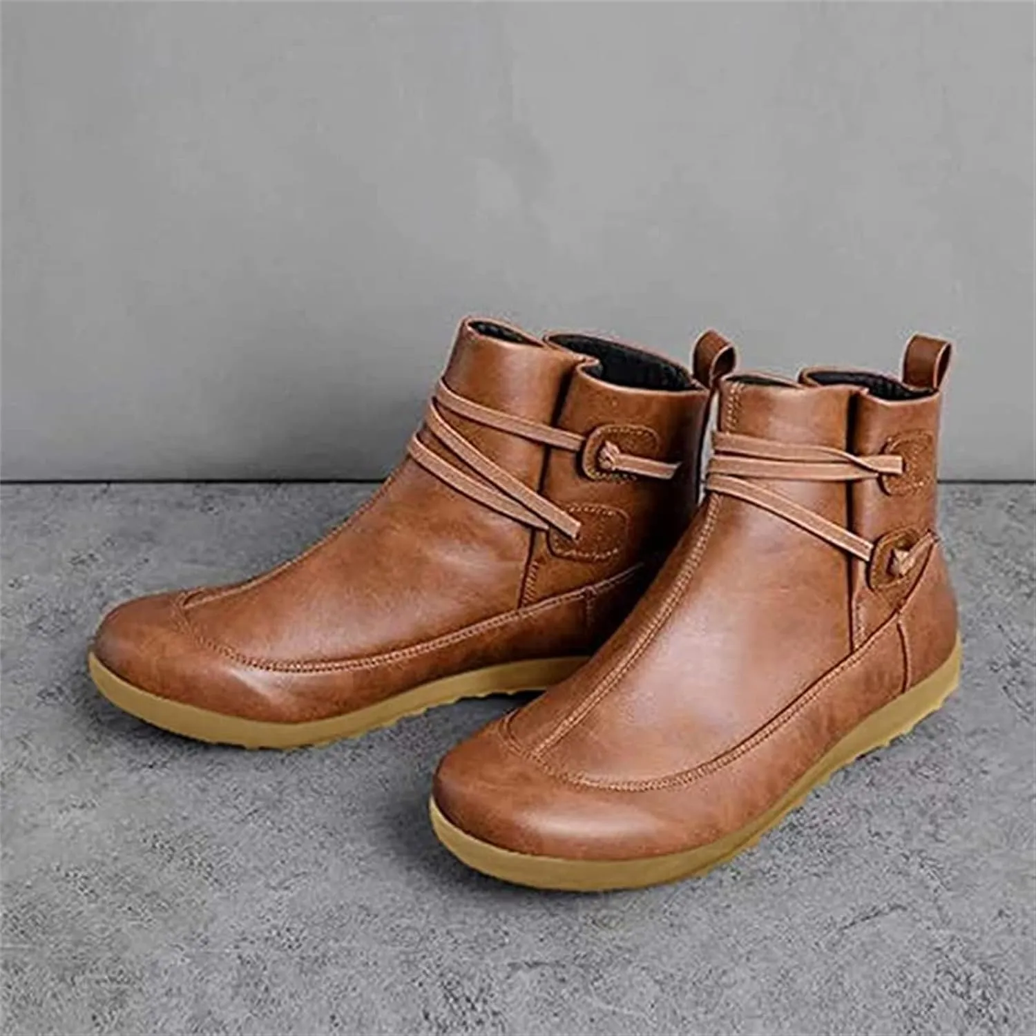 Ladmiple Boots For Women Ankle Booties Western Cowboy Cowgirl Round Toe Short Booties Classic High Top Combat Walking Shoes