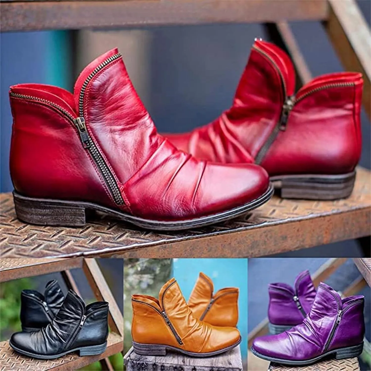 Ladmiple Boots For Women Ankle Booties Western Cowboy Cowgirl Round Toe Short Booties Classic High Top Combat Walking Shoes