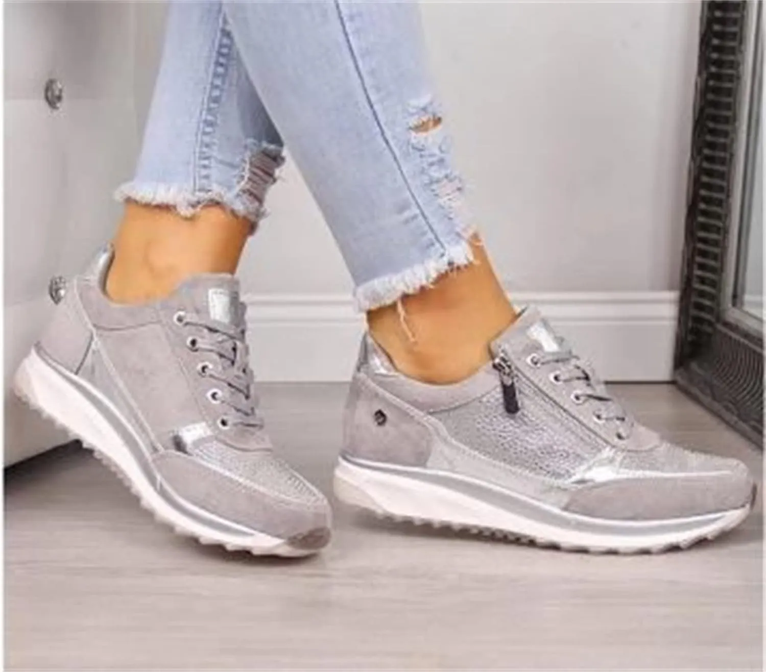 Ladmiple Shoes For Women Sneakers Slip Ons Lace ups Casual Leather Walking Shoes Summer Fashion Platform Flats Loafers