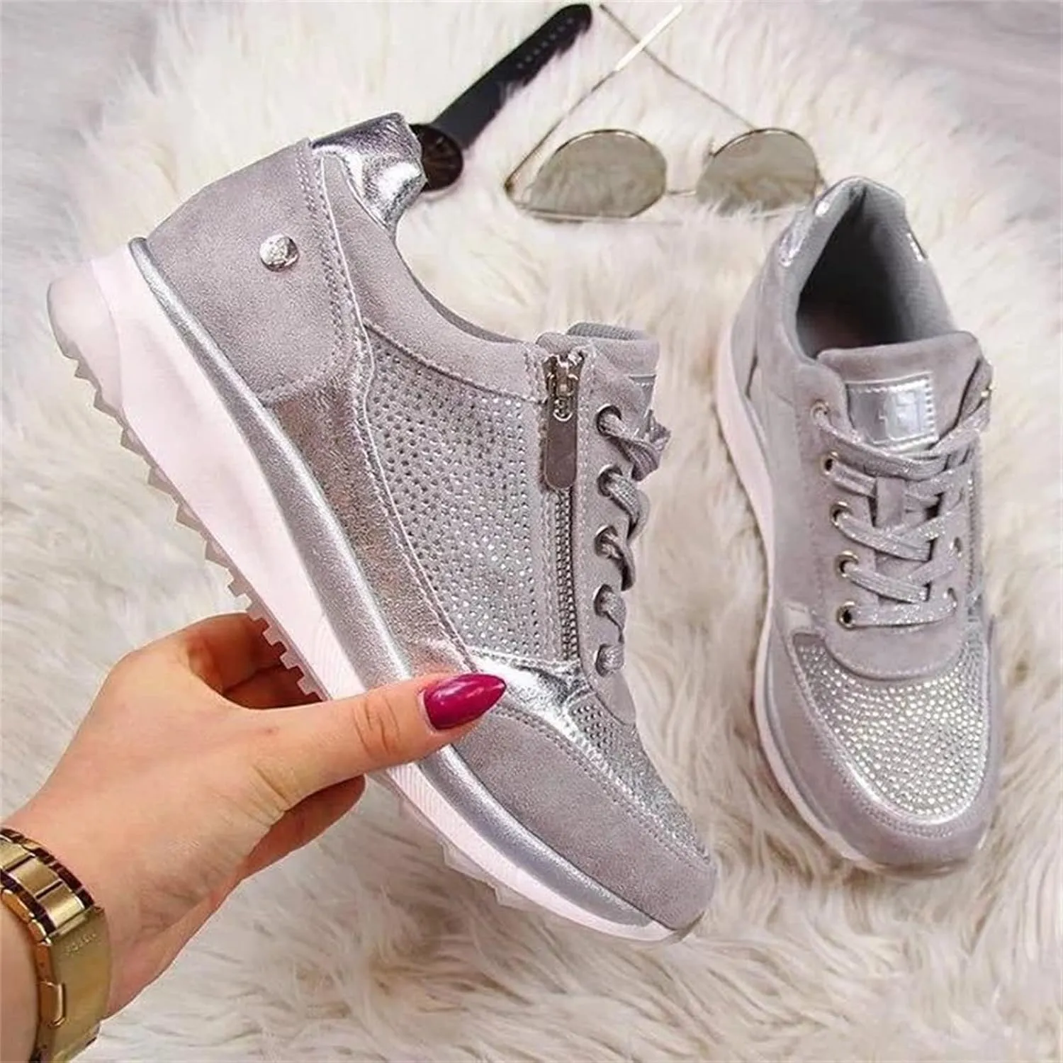 Ladmiple Shoes For Women Sneakers Slip Ons Lace ups Casual Leather Walking Shoes Summer Fashion Platform Flats Loafers