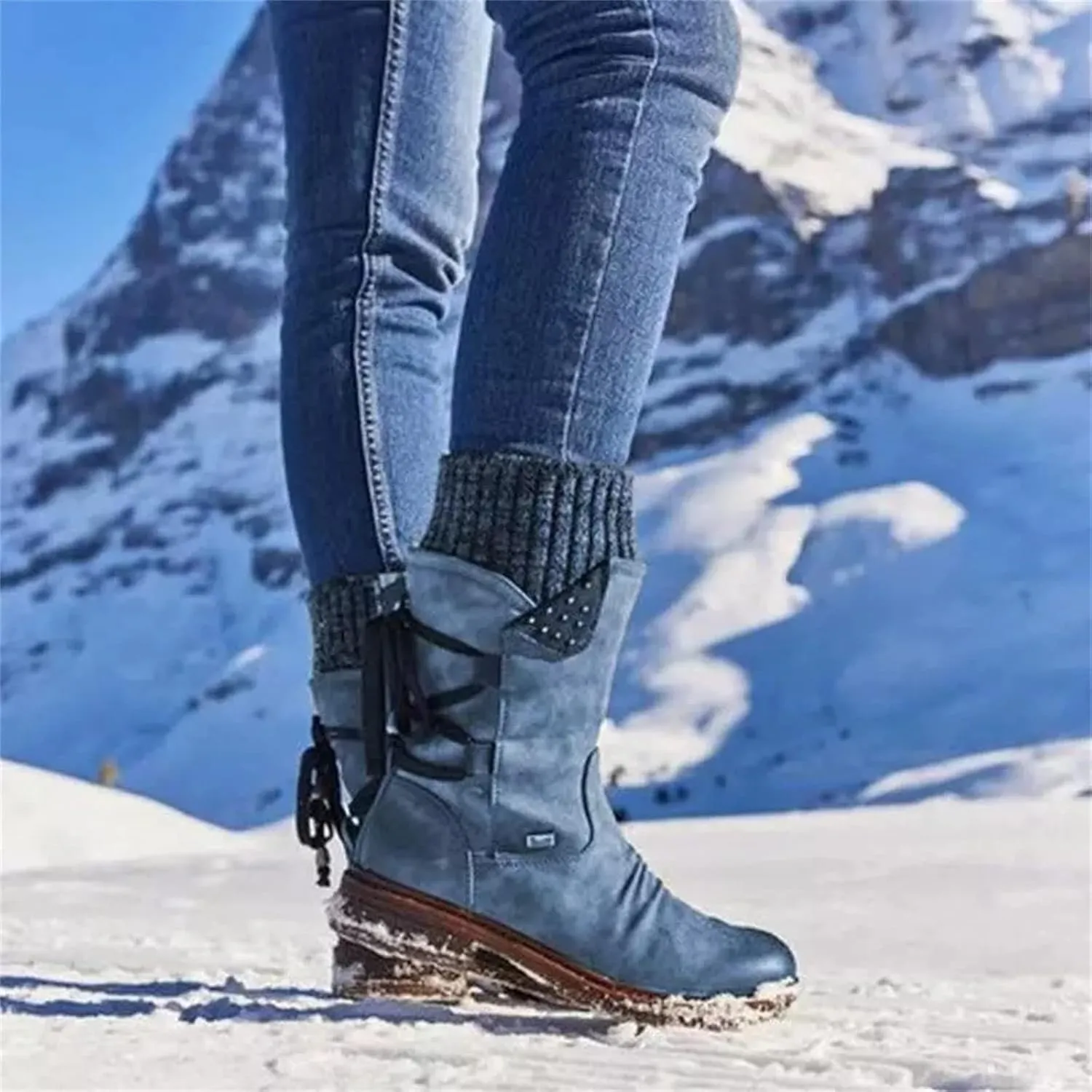 Lausiuoe Boots For Women Low Heel Sexy Western Cowboy Pointed Toe Knee High Cowgirl Wide Calf Fashion Chunky Booties
