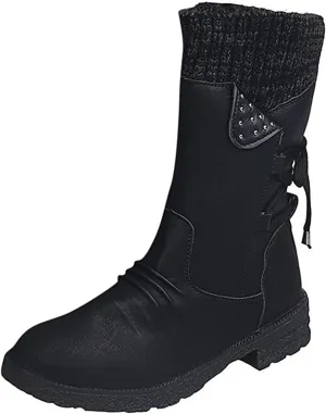 Lausiuoe Boots For Women Low Heel Sexy Western Cowboy Pointed Toe Knee High Cowgirl Wide Calf Fashion Chunky Booties