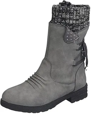 Lausiuoe Boots For Women Low Heel Sexy Western Cowboy Pointed Toe Knee High Cowgirl Wide Calf Fashion Chunky Booties