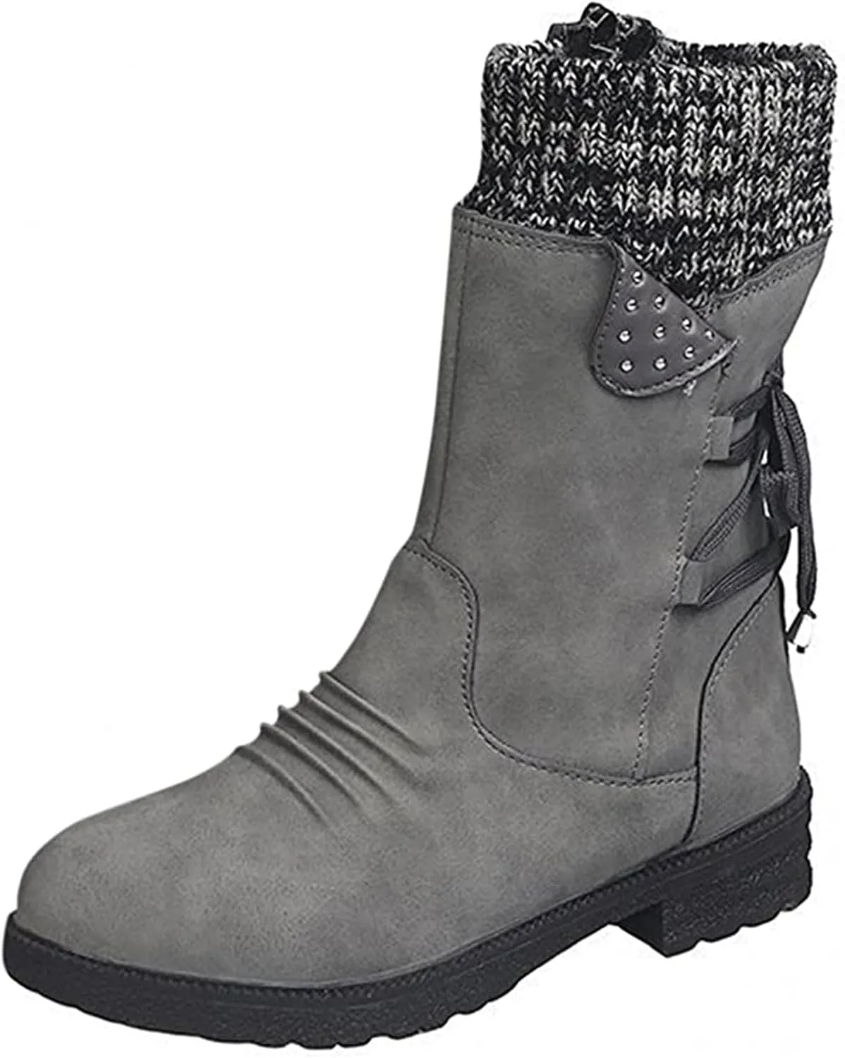 Lausiuoe Boots For Women Low Heel Sexy Western Cowboy Pointed Toe Knee High Cowgirl Wide Calf Fashion Chunky Booties