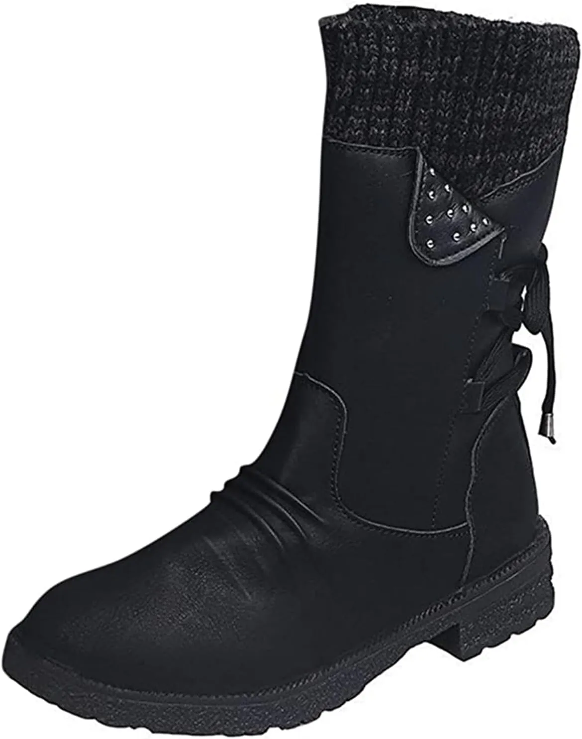 Lausiuoe Boots For Women Low Heel Sexy Western Cowboy Pointed Toe Knee High Cowgirl Wide Calf Fashion Chunky Booties