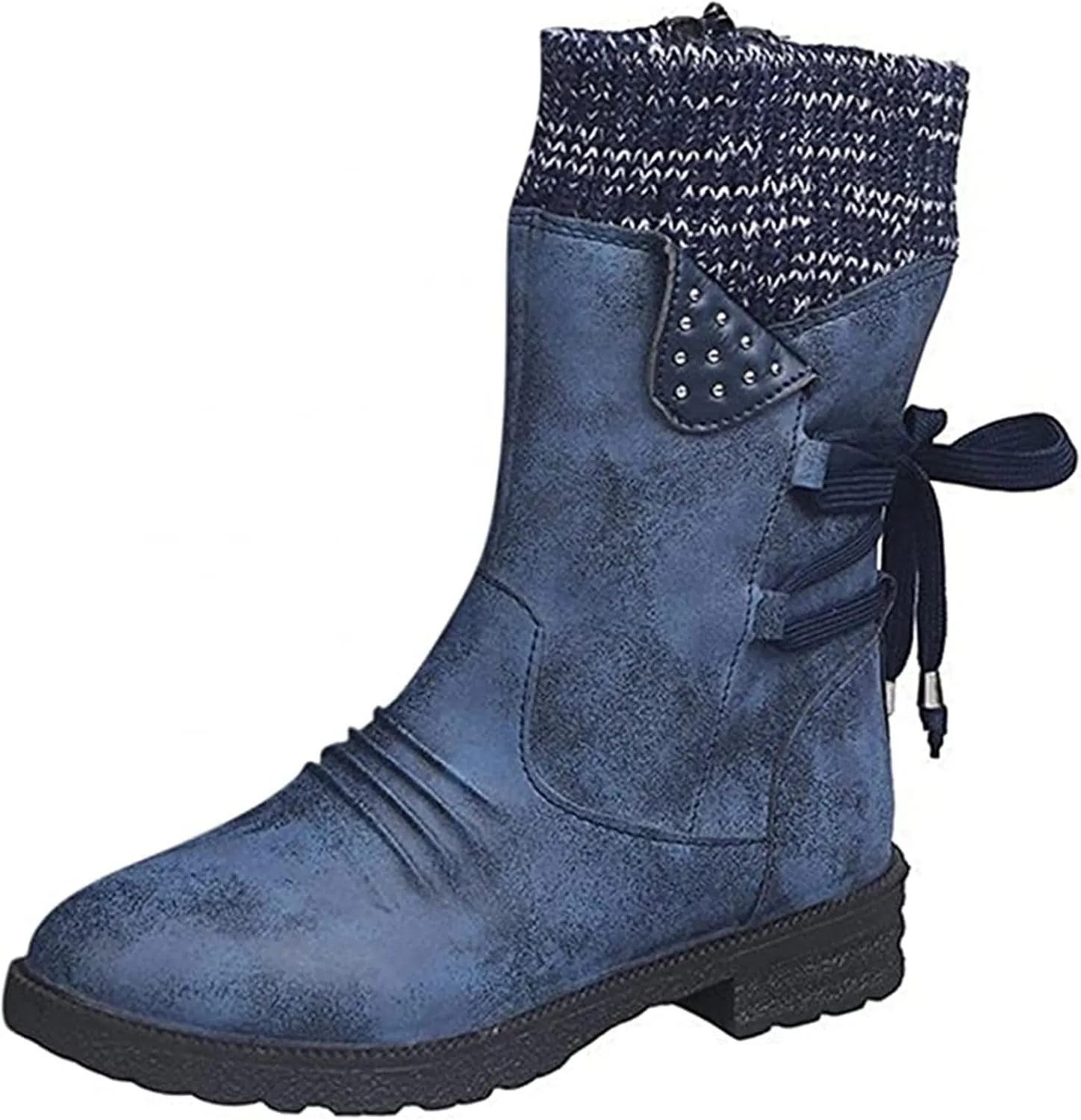 Lausiuoe Boots For Women Low Heel Sexy Western Cowboy Pointed Toe Knee High Cowgirl Wide Calf Fashion Chunky Booties