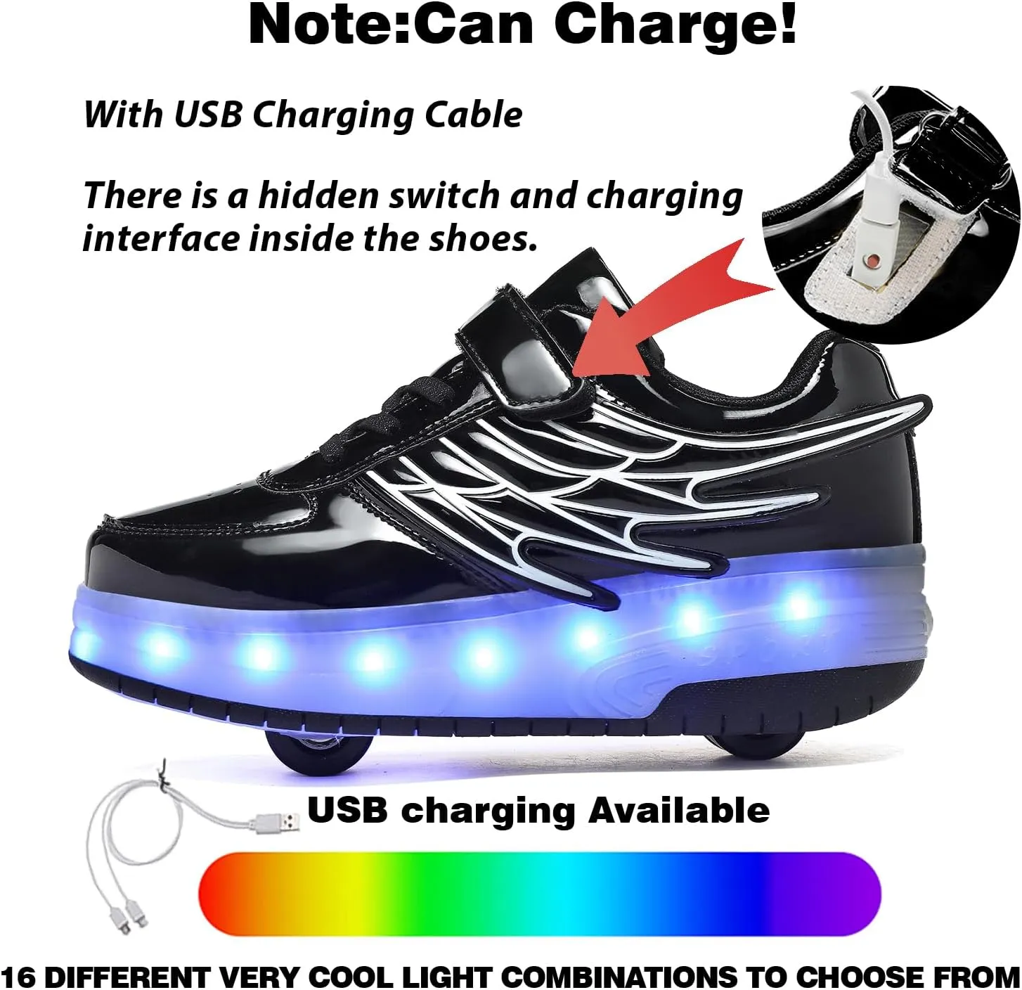 LED Roller Skate Shoes for Kids Boys Girls Light Up Roller Sneakers with Detachable Wheels Rechargeable Flashing Wheeled Shoes