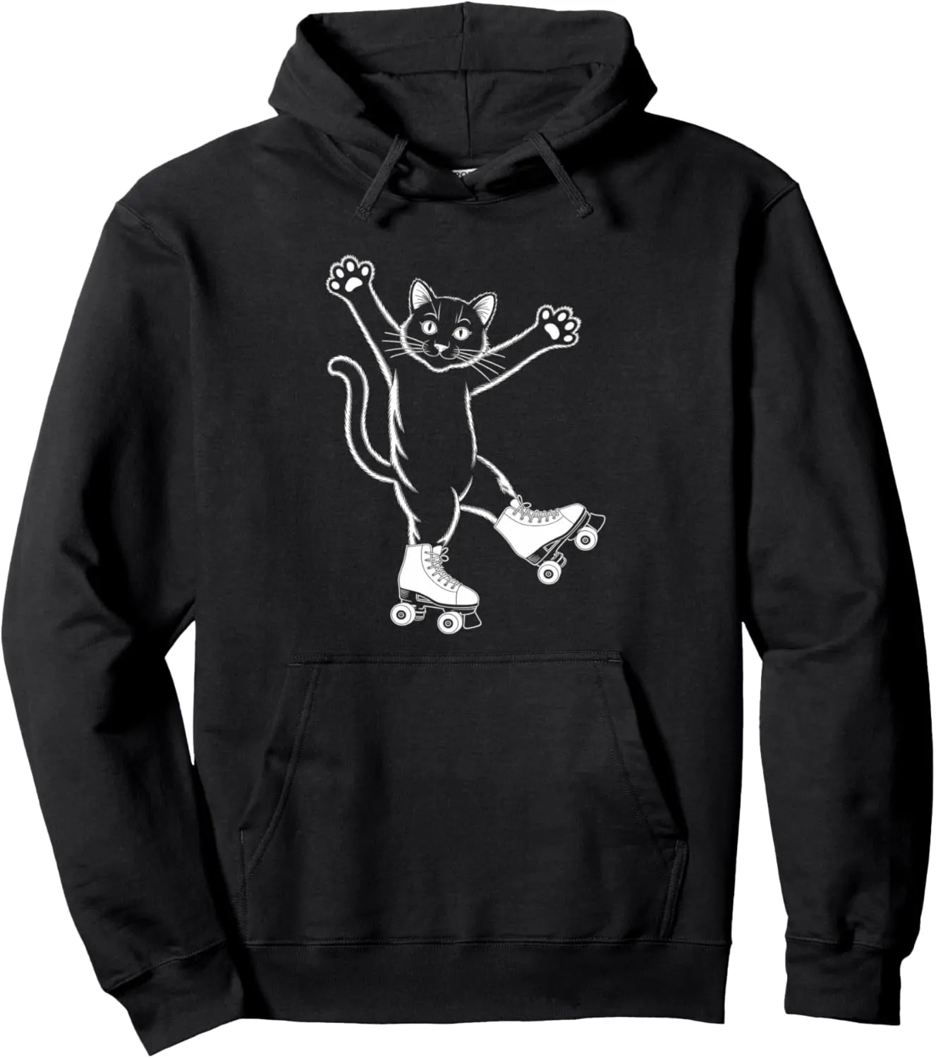 Line Art Realistic Cat in Roller Skate Shoes Roller Skating Pullover Hoodie