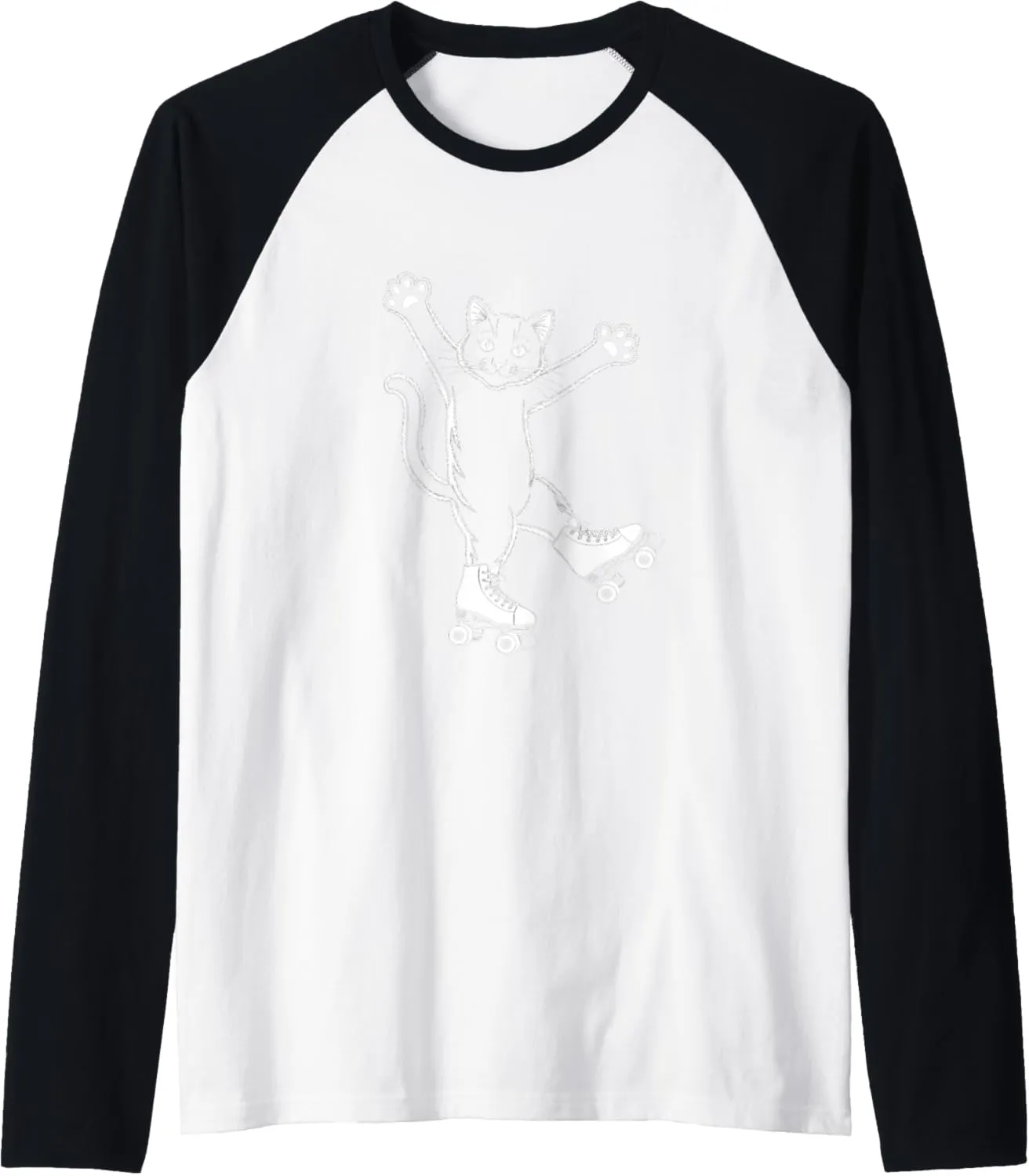 Line Art Realistic Cat in Roller Skate Shoes Roller Skating Raglan Baseball Tee