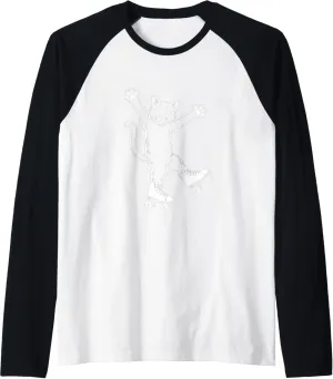 Line Art Realistic Cat in Roller Skate Shoes Roller Skating Raglan Baseball Tee