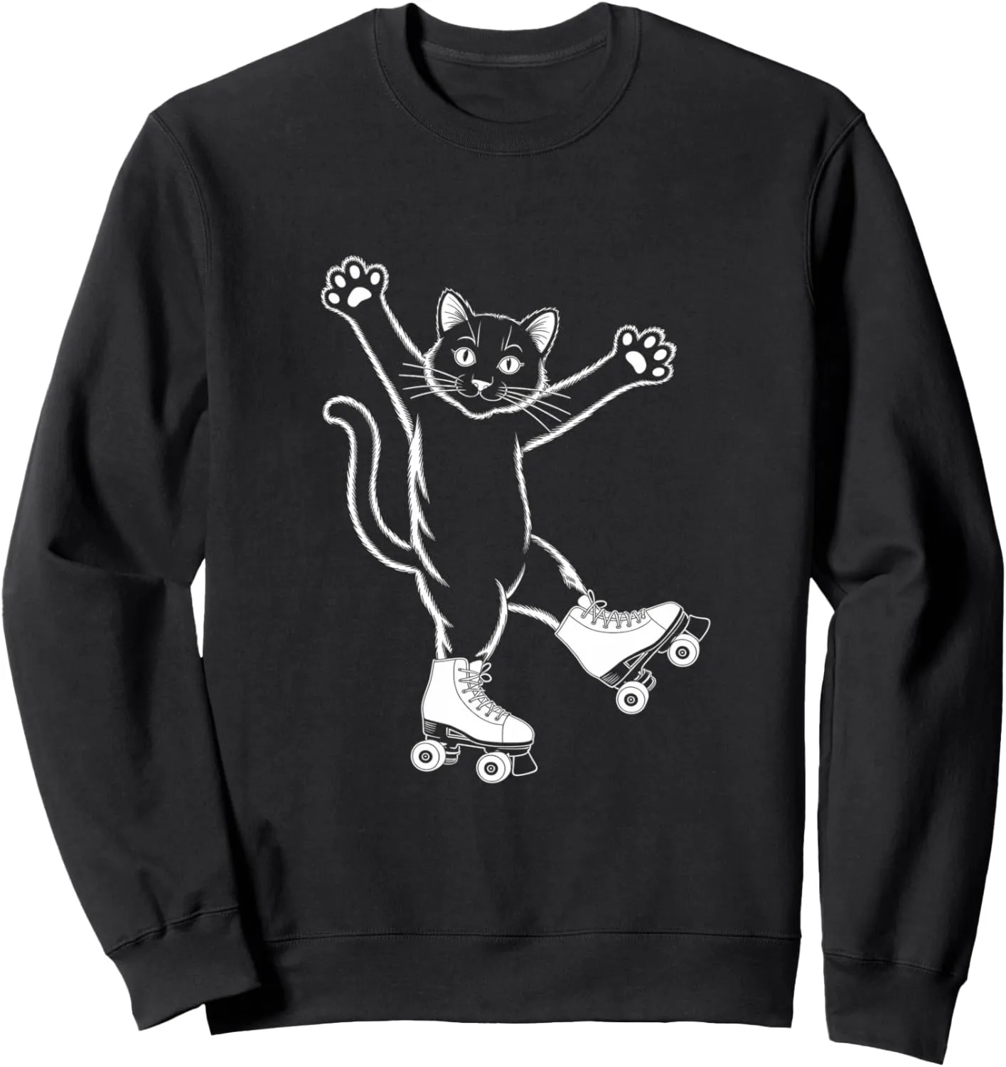 Line Art Realistic Cat in Roller Skate Shoes Roller Skating Sweatshirt