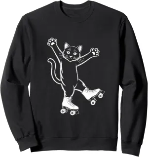 Line Art Realistic Cat in Roller Skate Shoes Roller Skating Sweatshirt