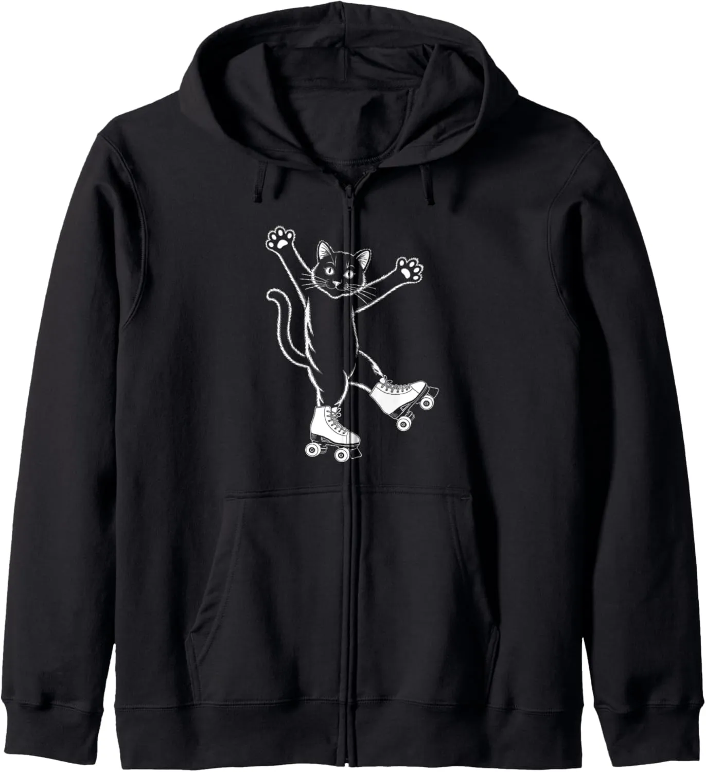 Line Art Realistic Cat in Roller Skate Shoes Roller Skating Zip Hoodie
