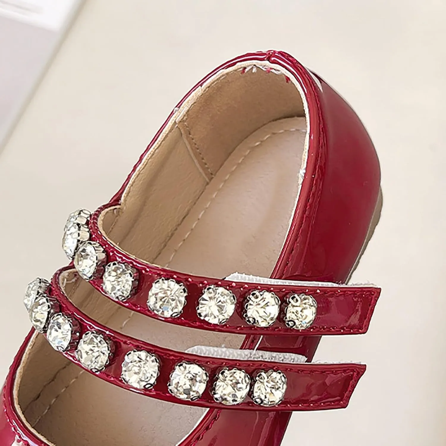 Little Girls Mary Jane Dress Shoes Pearl Toddler Girls Patent Leather Flats for Wedding Party School