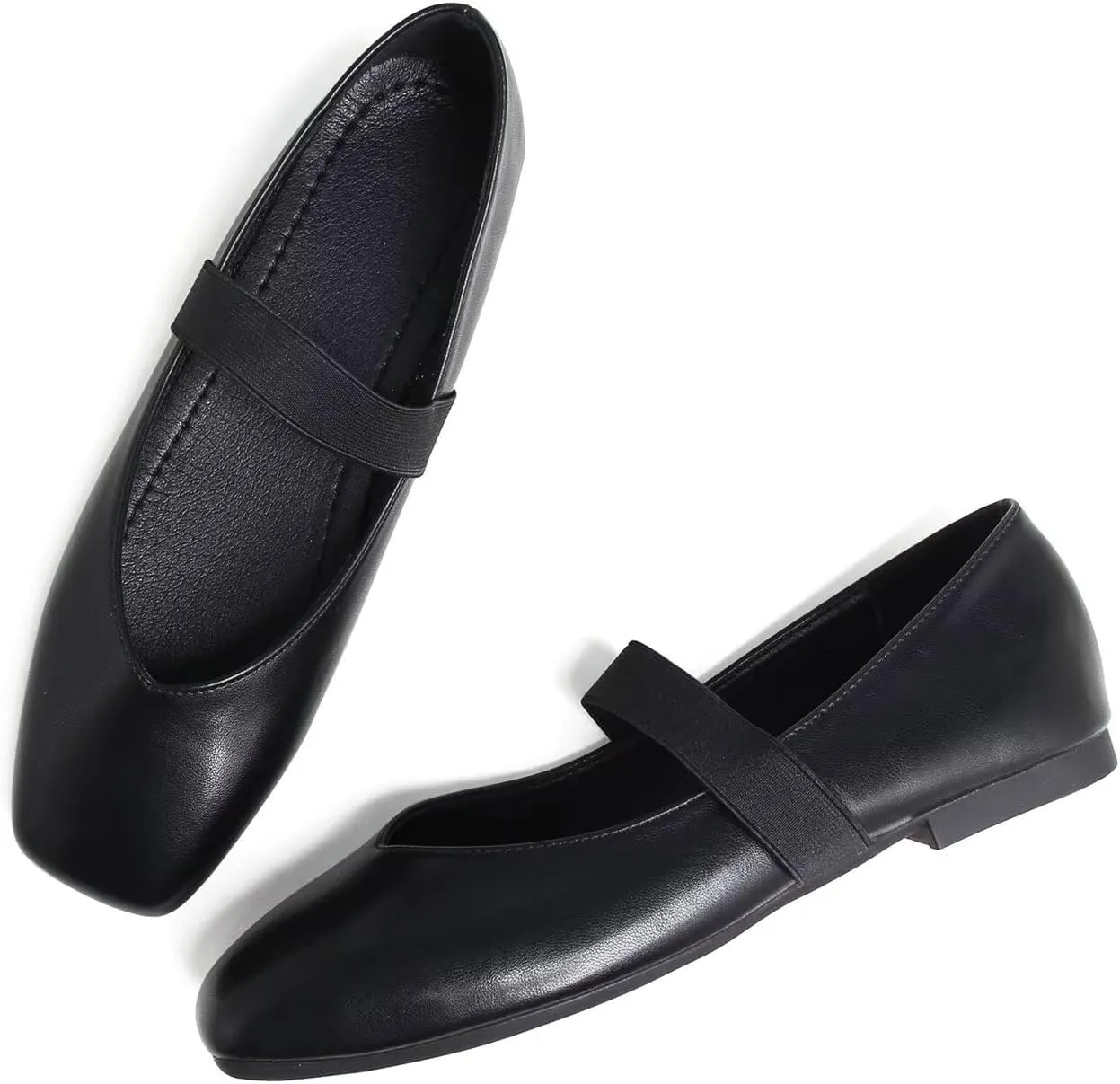 LUXINYU Mary Jane Flats for Women Dressy Retro Square Toe Ankle Strap Ballet Flats Comfortable Patent Leather Shoes
