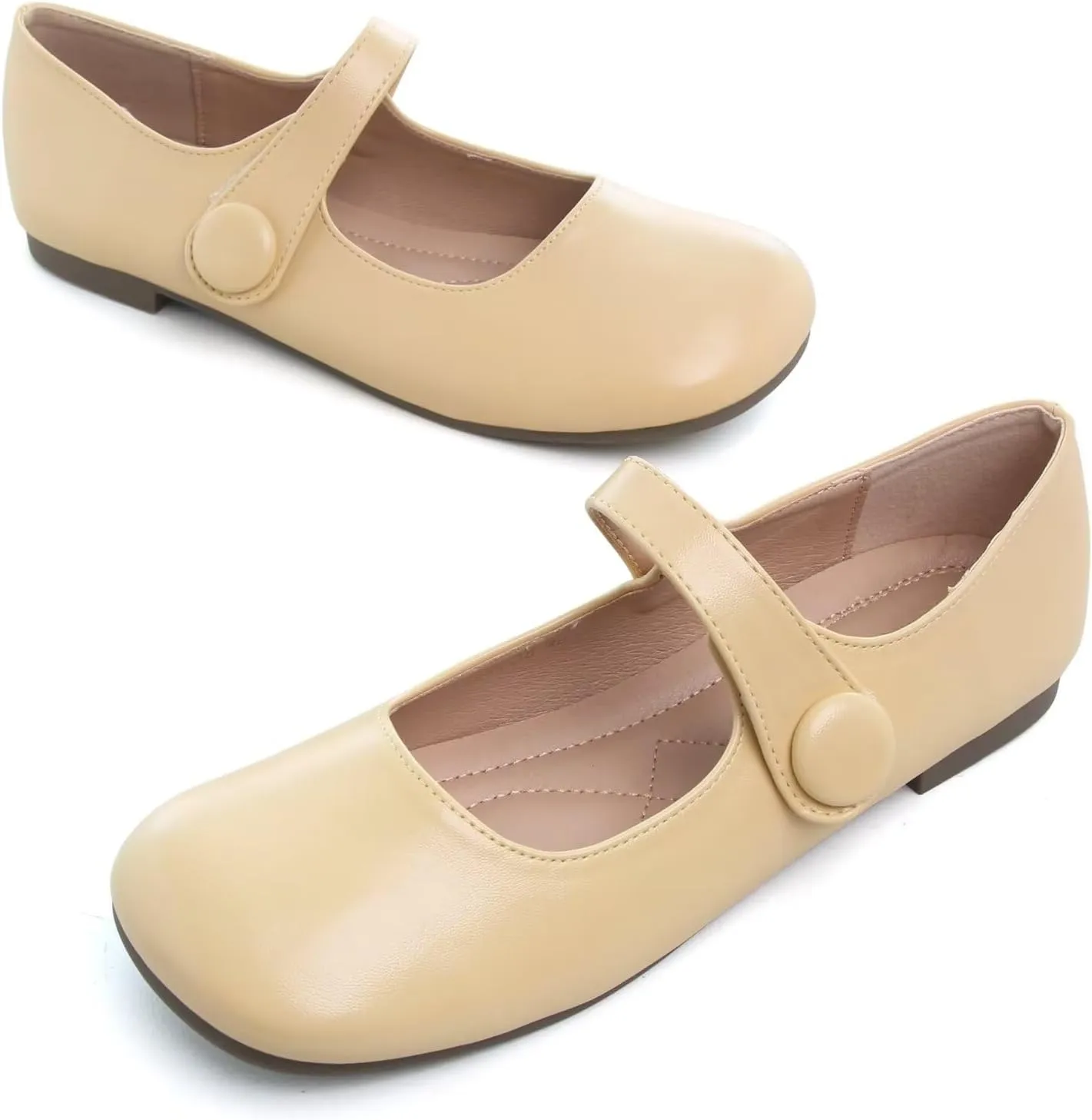 LUXINYU Mary Jane Flats for Women Dressy Retro Square Toe Ankle Strap Ballet Flats Comfortable Patent Leather Shoes