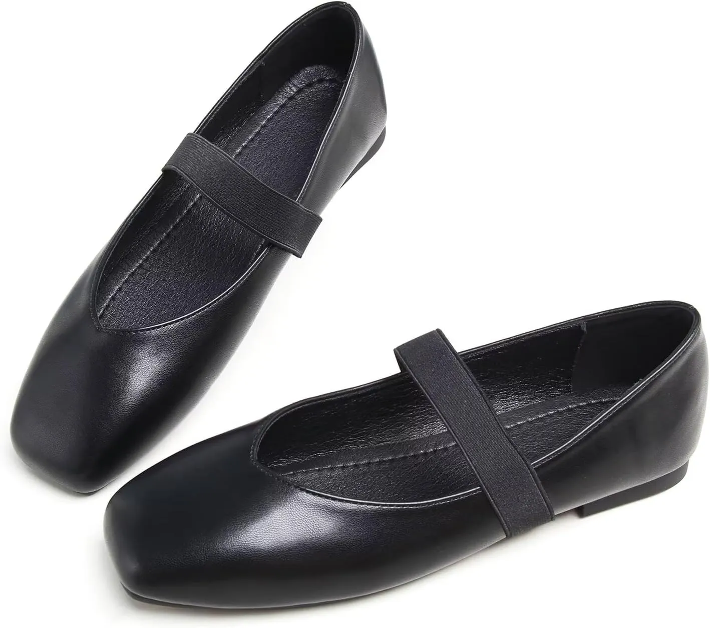 LUXINYU Mary Jane Flats for Women Dressy Retro Square Toe Ankle Strap Ballet Flats Comfortable Patent Leather Shoes