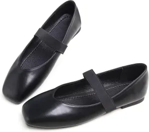 LUXINYU Mary Jane Flats for Women Dressy Retro Square Toe Ankle Strap Ballet Flats Comfortable Patent Leather Shoes