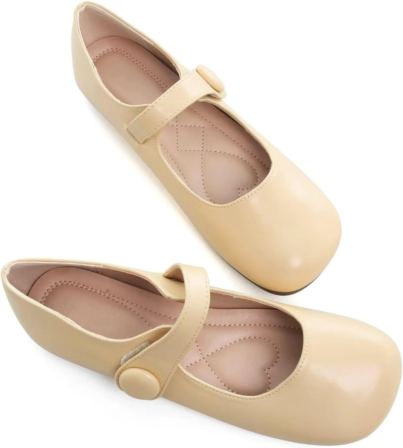 LUXINYU Mary Jane Flats for Women Dressy Retro Square Toe Ankle Strap Ballet Flats Comfortable Patent Leather Shoes