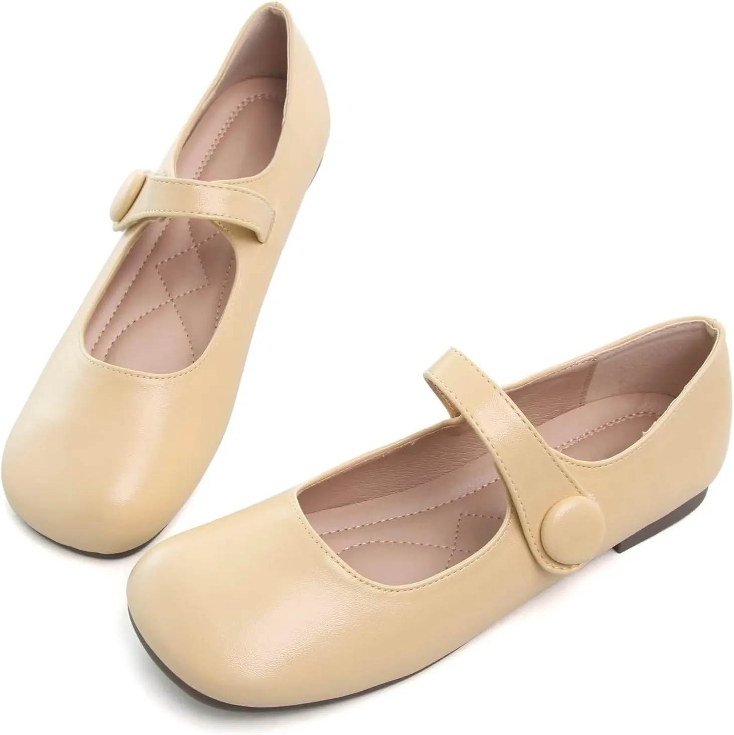 LUXINYU Mary Jane Flats for Women Dressy Retro Square Toe Ankle Strap Ballet Flats Comfortable Patent Leather Shoes