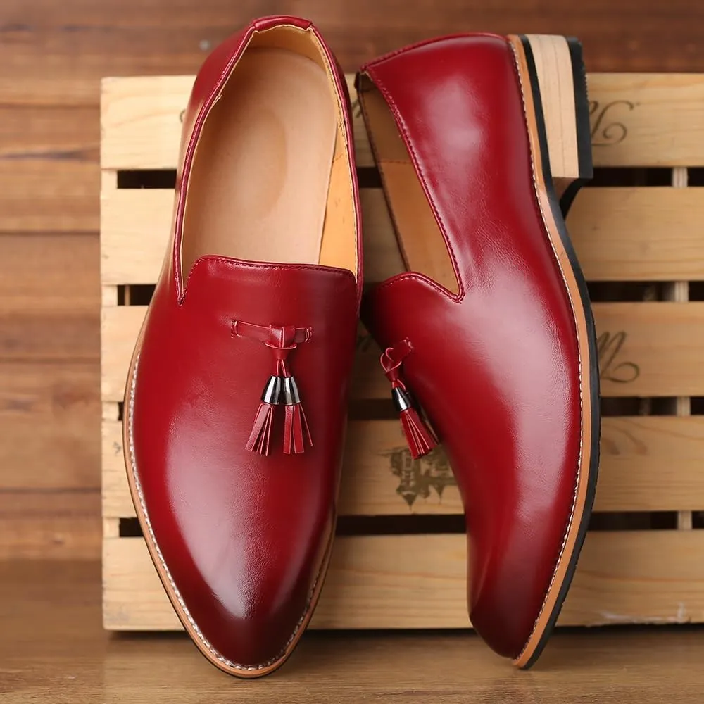 Luxury Italian-Style Leather Loafers with Tassel Decoration, Flexible Rubber Outsole for Smart Casual Attire and Business Travel