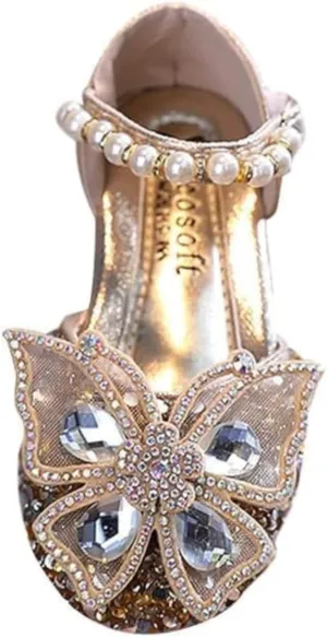 Mary Jane Flats with Rhinestones and Sequin | Flower Girl Shoes, Sparkly Butterfly Accent