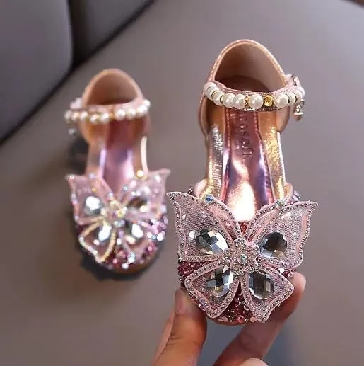 Mary Jane Flats with Rhinestones and Sequin | Flower Girl Shoes, Sparkly Butterfly Accent