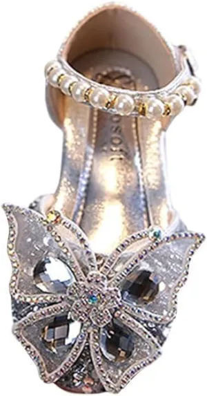Mary Jane Flats with Rhinestones and Sequin | Flower Girl Shoes, Sparkly Butterfly Accent